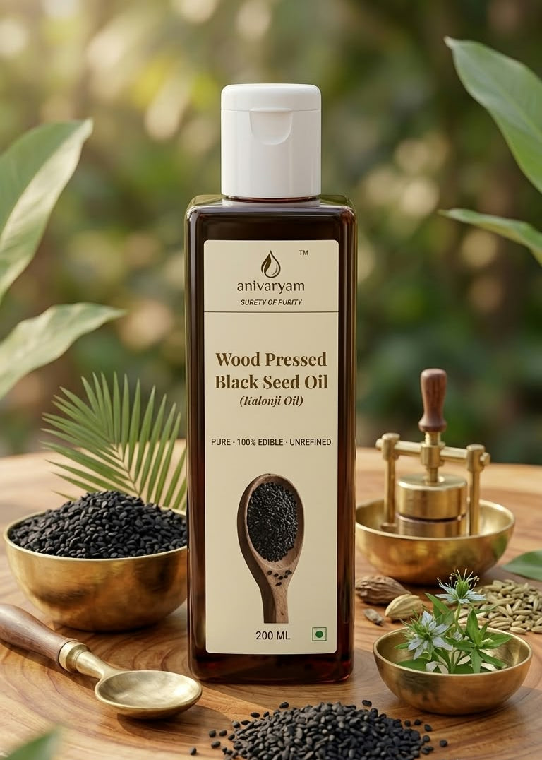 Anivaryam Wood Pressed Kalonji Oil (Black Seed)| Pure, Unrefined & Edible | 200ML