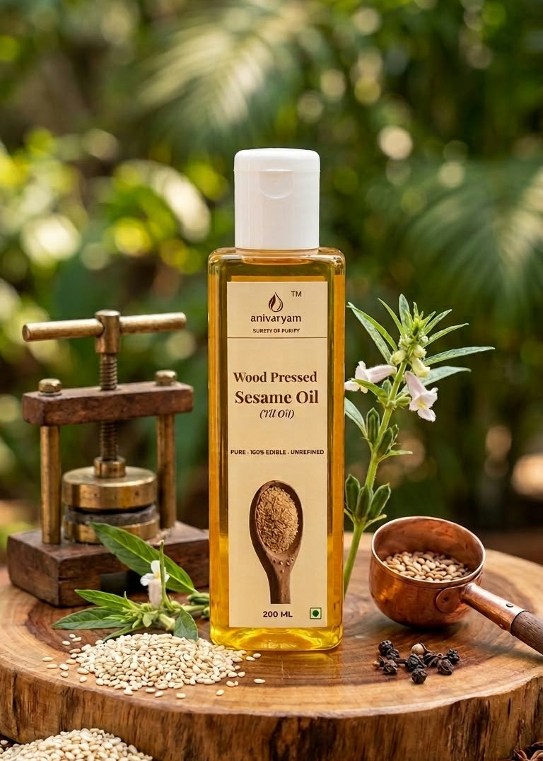 Anivaryam Wood Pressed Sesame (Til) Oil | Pure, Unrefined & Edible | 200ML