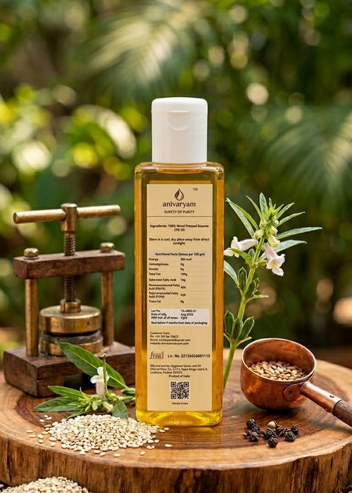 Anivaryam Wood Pressed Sesame (Til) Oil | Pure, Unrefined & Edible | 200ML